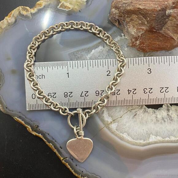 Sterling Silver Heart Charm Toggle Clasp Fashion Link Bracelet For Women - Picture 8 of 9